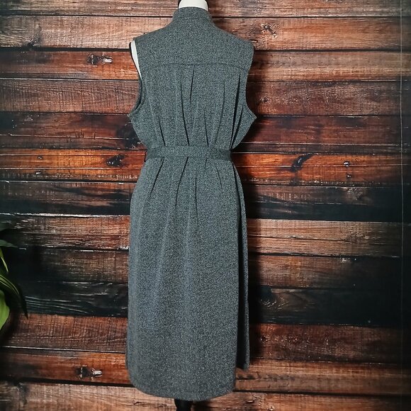 Banana Republic Long Vest Size L Belted Textured Knit Gray Open Front Pockets - Picture 5 of 10